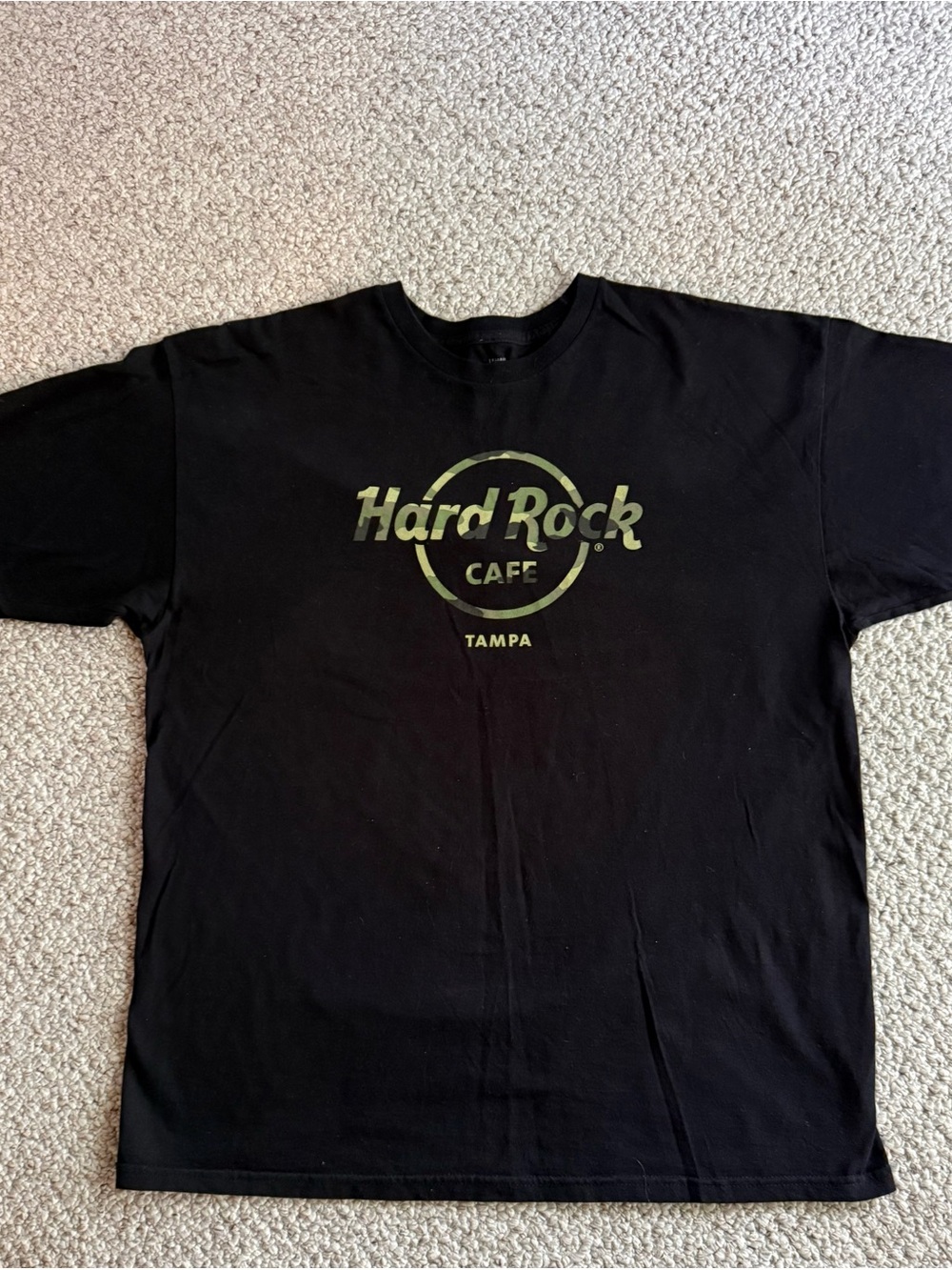 EUC Hard Rock Cafe Black T-Shirt with Camo Logo- Tampa